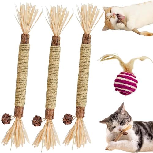 Natural Silvervine Dental Sticks, Silvervine Sticks for Cats, Natural Silvervines Stick Cat Chew Toy, Promote Dental Health, Engage & Entertain (3PCS)
