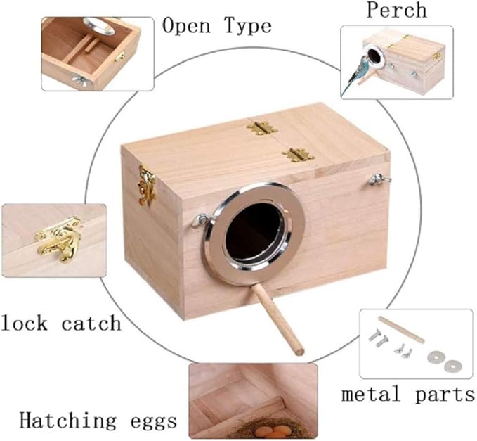 Bird Nest Breeding Box Cage Wood House for Finch Lovebirds Cockatiel Budgie Conure Parrot (M-9.8 X 5.1 X 5.3IN)