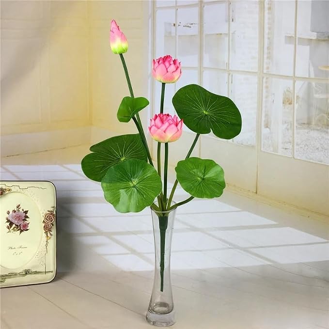 17" Artificial Flower Water Lily,Water Lily Plants for Ponds Small,Silk Flowers Plastic Flowers Lotus for Fish Tank Decoration Home Garden Wedding Arrangement Decor (3, Pink)