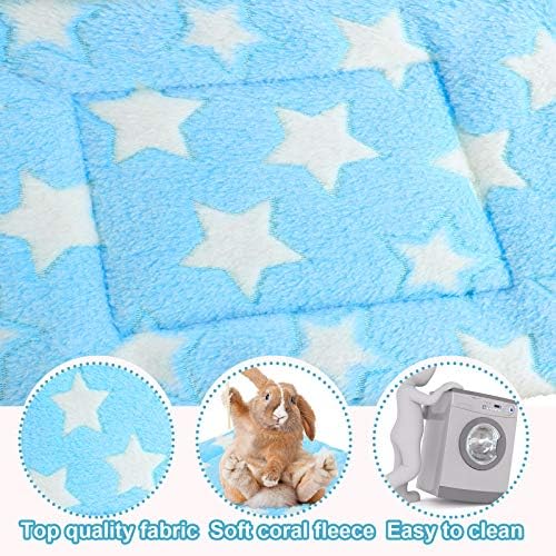 Jetec 3 Pcs Bunny Guinea Pig Beds Soft Bunny Mats Warm Guinea Pig Mat Small Animal Bed Pads Fleece Sleeping Pads for Indoor Rabbit Hamster Squirrel Hedgehog Chinchilla(Fleece,Star,Blue)