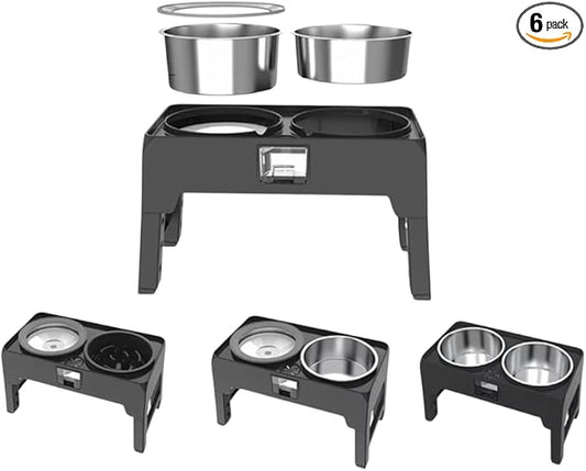 Adjustable Elevated Dog Bowls — Premium Stainless Steel, 4 Height Levels, Spill-Proof, No Tool Assemble, Foldable Feeding System for Dogs of Small, Medium, Large, and XLarge