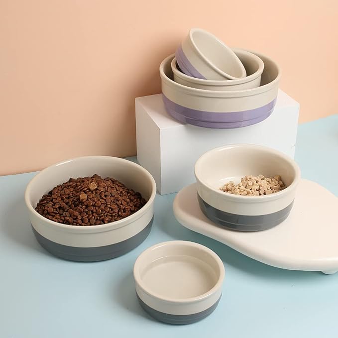 Sweejar Ceramic Dog Bowls, Dog Food Dish for Small Dogs and Cat, Heavy Duty Porcelain Pet Bowl for Canned Food and Water 17 Fl Oz （Gray）