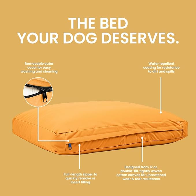 WHITEDUCK Outdoor Dog Bed Heavy-Duty 12oz Canvas, Water-Repellent Cotton, Machine Washable Removable Cover with Full-Length Zipper, Dog Bed for Large Dogs & Crate, (Tan) 36" Lx27 Wx4.3 th (L)