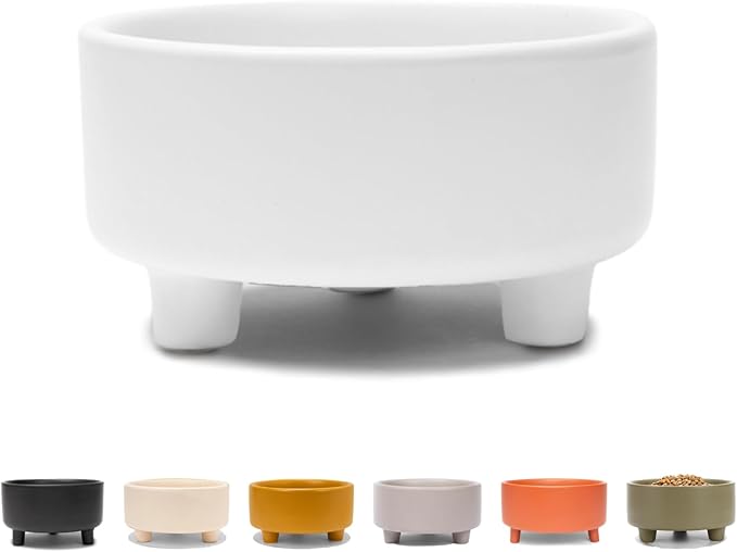 Waggo Uplift Ceramic Dog Bowl for Small Medium and Large Breeds - Heavyweight and Durable Pet Food and Water Dish Crock, Dishwasher Safe, Modern, Elevated Feeder (White, Large)
