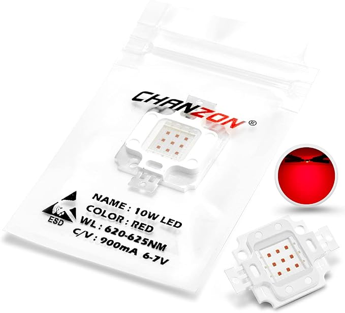 CHANZON High Power Led Chip 10W Red | (900mA / DC 6V - 7V / 10 Watt) Super Bright Intensity SMD COB Light Emitter Components Diode Bulb Lamp Beads DIY Lighting