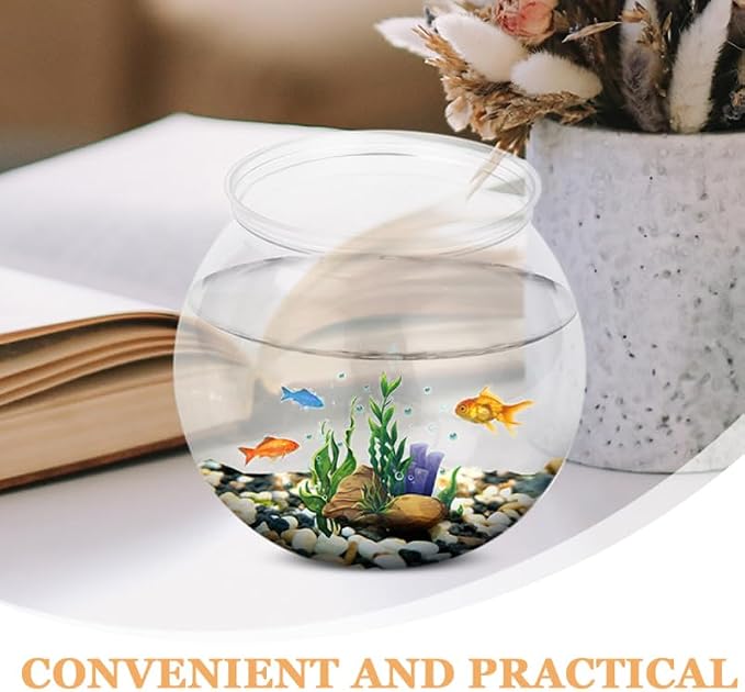 Beavorty Plastic Fish Bowl 0.5 Gallon Clear Spherical Aquarium Tank for Small Fish Goldfish Betta Turtle Desktop Decor Mini Water Garden