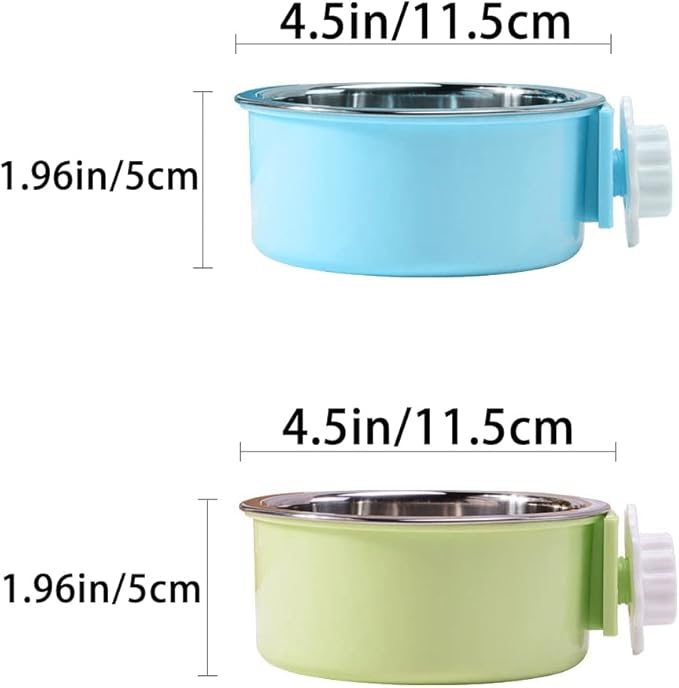 Crate Dog Bowl,Removable Stainless Steel Water Food Feeder Bowls Crate Coop Cup,Pet Cage Bowls with Bolt Holder for Cat, Puppy, Birds, Rats, Rabbits Small Animals ((Blue+Green) Round, Samll)