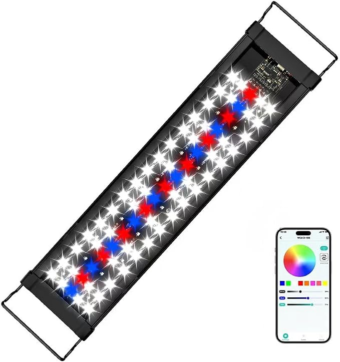 Smart LED Aquarium Light with App Control, Full Spectrum RGB, Bluetooth Enabled, Programmable Timer, Black, for Fish Tanks (WCL30-36B)