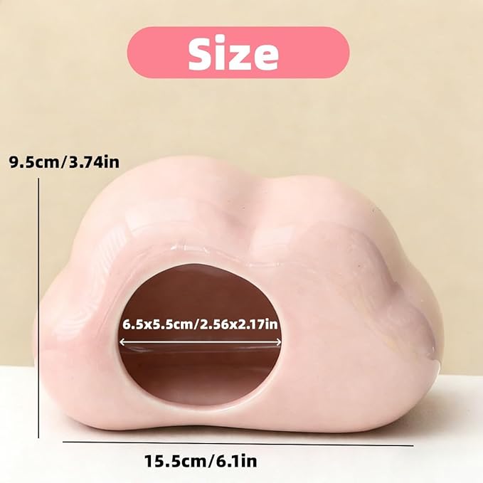 Cloud-Shaped Ceramic Hamster Hideout Cool Summer Cute Guinea Pig Bed House for Dwarf Hamsters, Mices, Gerbils (Pink,XL)