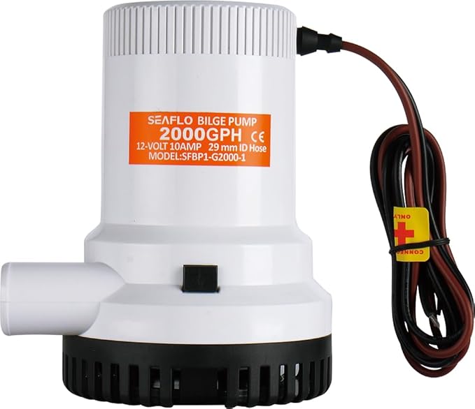 SEAFLO 01 Series 2000 GPH Bilge Pump – 12V, 1-1/8" Outlet, Marine Submersible Pump with Anti-Airlock Protection, CE & Rohs Certified, 4-Year Warranty | Reliable for Boats and Marine Applications