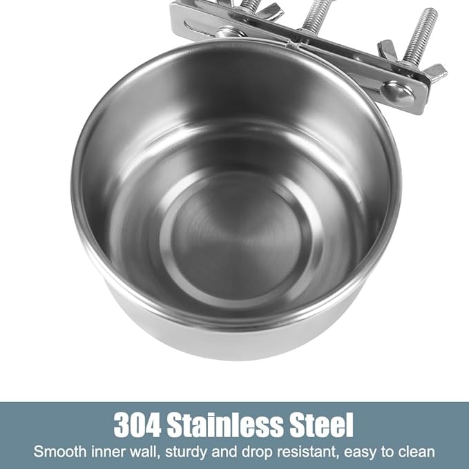 Bird Feeding Dish Cups,Stainless Steel Birdcage Coop Water Feeder with Clamp Holder for Birds,Parrots,Cockatiel,Parakeet,Macaw,Finches, Lovebirds,Small Animals