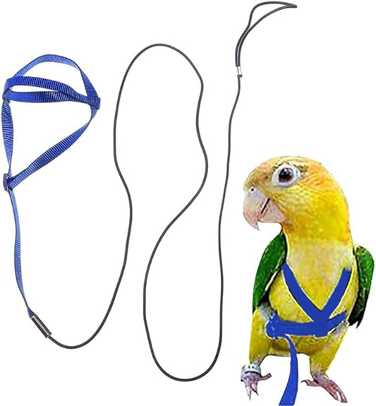 Adjustable Bird Harness and Leash,Anti-Escape Durable Nylon Parrot Harness, Flying Training Rope Parrot Leash for Small Medium Large Breed Parrots Fits Chest Under 18.5'', Blue S