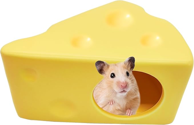 Hamster Hideout,Ceramics Hamster Cheese Shape Bed,Small Animal Houses & Habitats Cute,Suitable for All Seasons, Suitable for Dwarf Hamsters, Gerbils, Mice, Guinea Pigs, And Other Small Animals.