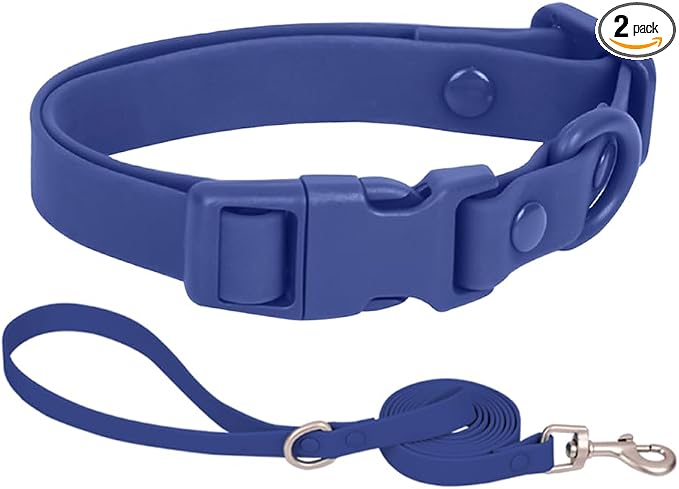 Ovale Waterproof Dog Collar Leash Combo Set, Durable and Easy to Clean, for Small Dogs.(S, Dark Blue)