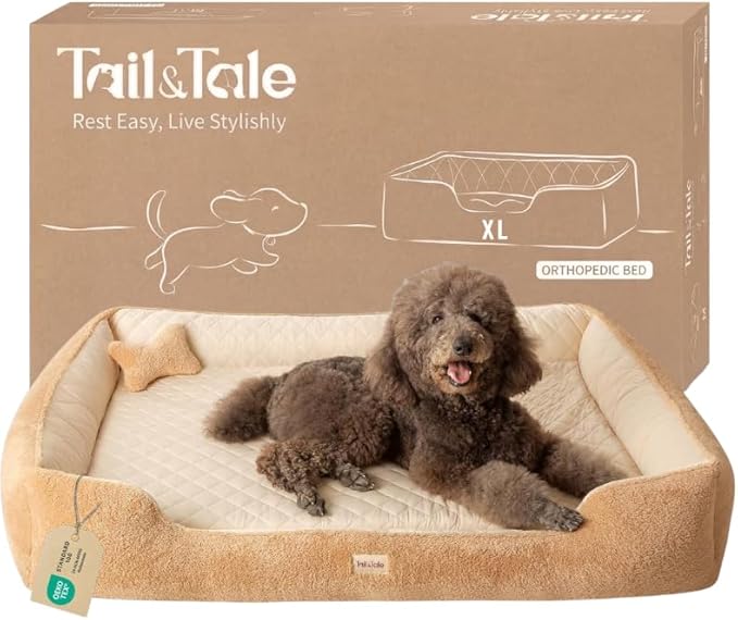Cooling Orthopedic Dog Bed for Extra Large Dogs - Memory Foam for Joint Pain & Arthritis, XL Pet Bed w/Washable Removable Cover & Waterproof Liner, XXL Dog Sofa w/Raised Bolster & Non-Slip Base