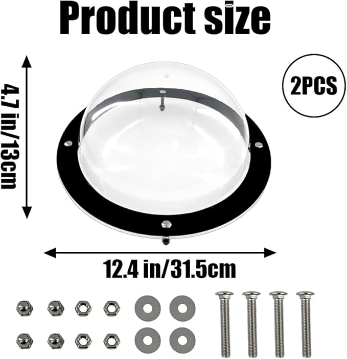 2 Pack Dog Fence Window, 12.4 Inch Clear Pet Dome, Transparent Plastic Pet Peek Window for Playground, Doggie Fence Domes, Supplies for Dog Cat Horse, 12.4 x 4.9 Inch (Clear)