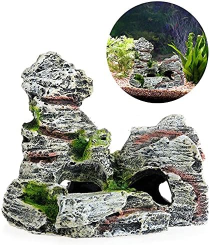 Ulalaza Aquarium Decorations Landscaping Tree Stump Hole Rock Cave Hideouts Stone Fish Tank Resin Driftwood Painted with Realistic Details Over House Supplies Castle Accessories