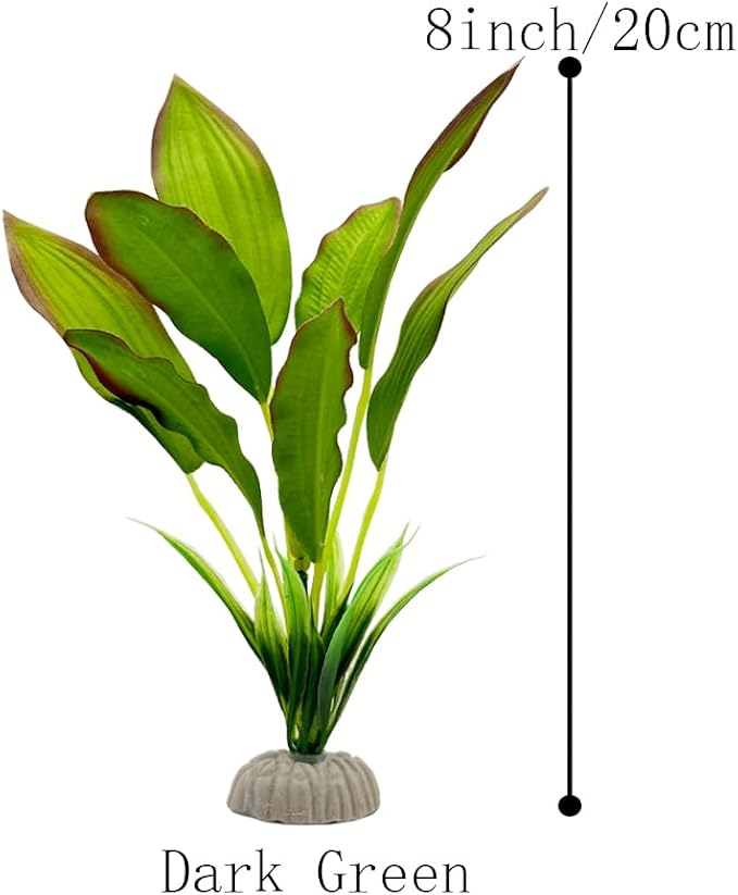 2pcs Set Green Artificial Plant Fish Tank Decor Aquarium Decorations Betta Leaf pad Hammock 8inch Silk/Plastic Plant Goldfish Fish Bowl Small Tank Plants (Green-2pcs-Set)