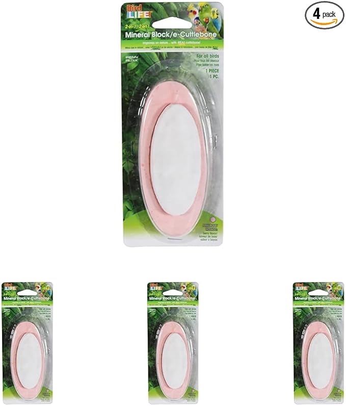 Penn-Plax Bird-Life 2-in-1 E-Cuttlebone & Mineral Block – Berry Flavor – Great for All Birds – 4 Pack
