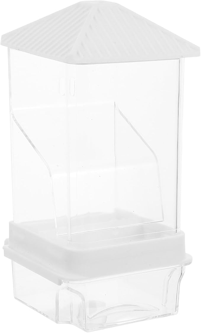 Cabilock Automatic No-Spill Bird Feeder with Anti-Splash Design White Pet Bird Feeding Station and Seed Container for Small Parrot Species