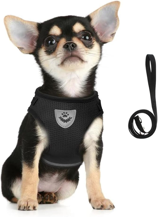 FEimaX Dog Harness and Leash Set for Walking, Soft Mesh Adjustable Easy Control Lightweight Cat Vest Harnesses with Reflective Strips, Escape Proof Small Dogs Cats Vests