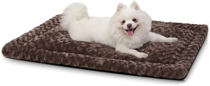 Washable Dog Bed Mat Crate Pad Soft Fluffy Pet Kennel Beds Dog Sleeping Mattress for Large Jumbo Medium Small Dogs, 30 x 19 Inch, Brown