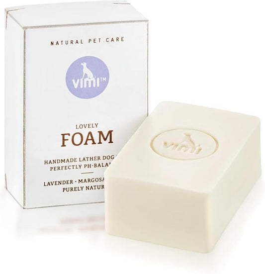 animaux vimi – Lovely Foam Dog Shampoo for Sensitive Skin - Handmade Lather Dog Soap for Extra Shine - Relief for Dry, Itchy Skin - Purely Natural & Certified Organic Ingredients - Lavender - 3.53 oz