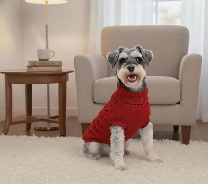 Cable Knitwear Valentines Dog Sweater, Warm Clothes for Chihuahua, Bulldog, Dachshund, Pug, Yorkie,Dog Outfits for Small Dogs Medium Dogs (Red XS)