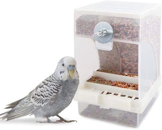 YSTAR 2-Pack No-Mess Automatic Bird Feeder Parrot Feeder Cage Accessories Supplies for Feeder Integrated Automatic Box Parakeet Canary Cockatiel Finch (White)