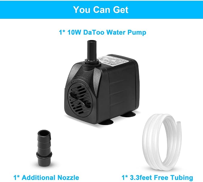 DaToo 160GPH 10W Submersible Water Pump Fountain Pump Ultra Quiet For Aquariums Fish Tank Pond Fountain Statuary Water Feature Hydroponics