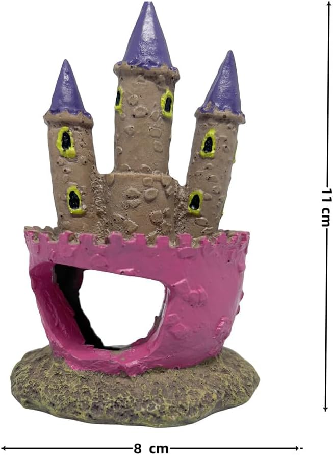 Cute Cartoon Aquarium Castle Decor, Pink Fairy Castle Ornament for Fish Tank, Small Fish Shrimp Hide Caves House Hideouts for Shrimp Crab Betta Cichlids Tank