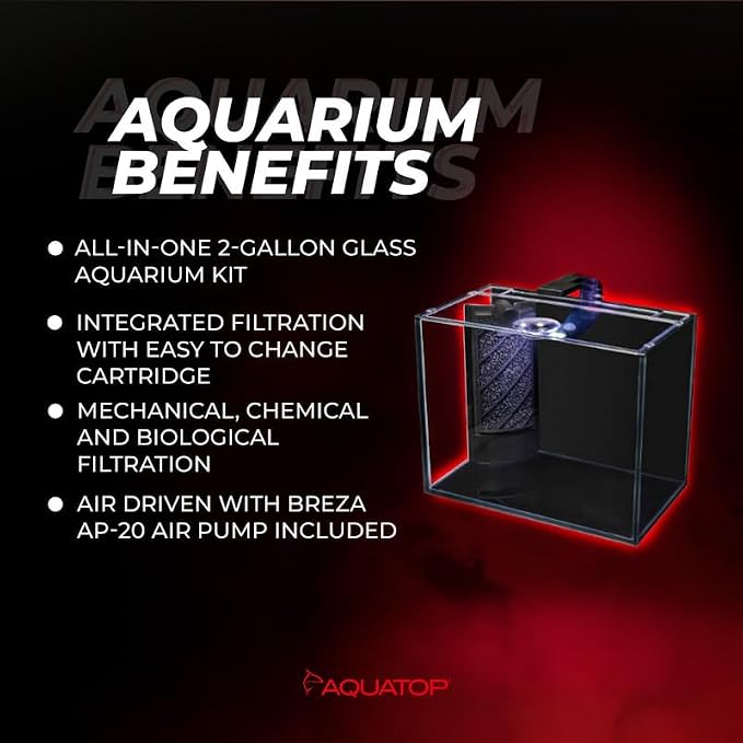 Aquatop Venti Professional Showcase Glass Aquarium Kit, 2-Gal – All-in-One Freshwater with LED Light - Breza Air Pump & Replaceable Filter Cartridge | Freshwater setup, LED light, Breza air pump, replaceable filter cartridge