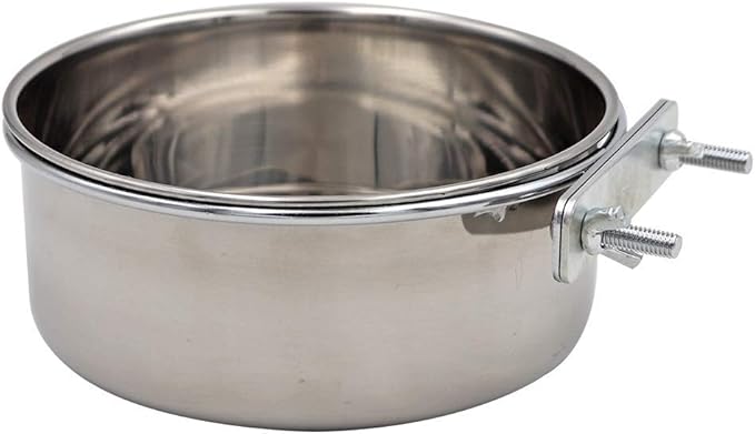 2 Packs, Pet Food Water Bowl with Clamp Holder Stainless Steel Coop Cup Hanging Feeder for Dog Bird Parrot Cat Rabbit, L&XL