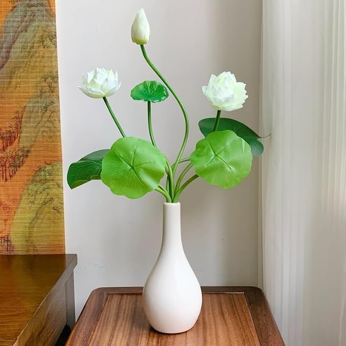 17" Artificial Flower Water Lily,Water Lily Plants for Ponds Small,Silk Flowers Plastic Flowers Lotus for Fish Tank Decoration Home Garden Wedding Arrangement Decor (3, White)