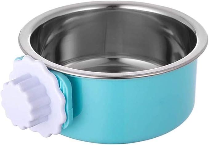 Crate Dog Bowl-Stainless Steel Removable Hanging Food Water Bowl Cage Coop Cup for Pet,Blue (LJ-ZLK-110808)