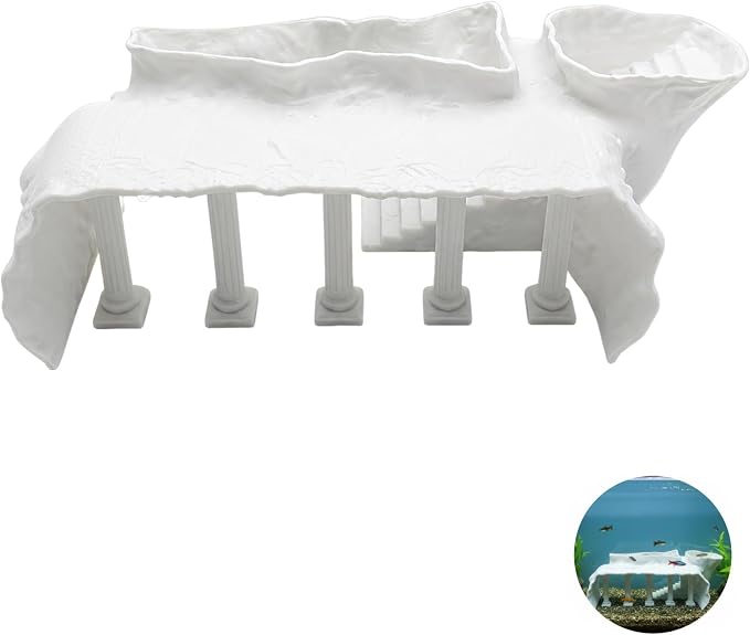 Roman Column Fish Tank Decoration, White Resin Aquarium Ornament, Multiple Entry Points, Realistic Ancient Castle Design, Safe Cave Hideout for Fish