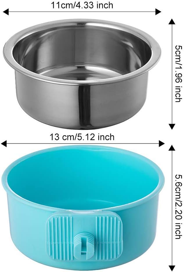 Crate Dog Bowl-Stainless Steel Removable Hanging Food Water Bowl Cage Coop Cup for Pet,Blue (LJ-ZLK-110808)