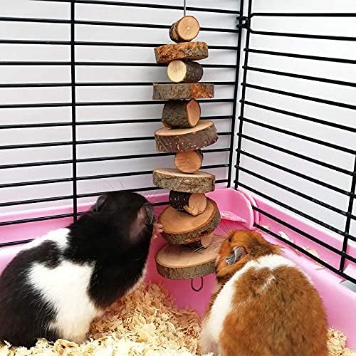 LWINGFLYER Small Animal Chews Toy Natural Apple Wood Block Cage Hanging Molars Treats Snack for Hamsters Rabbits Bunny Bird Parrots Chinchilla Guinea Pig Gerbils Squirrels (4pcs Natural Apple Wood)