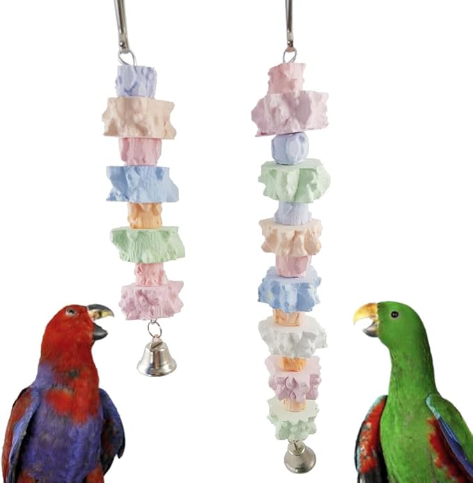 Bird Parrot Hanging Chew Toys, Colorful Parrot Beak Grinding Calcium Stone with Bell Parrot Beak Trimmer Stone Parakeet Toys Bird Cage Accessories for Cockatiel Budgies Rat Hamster Rabbit