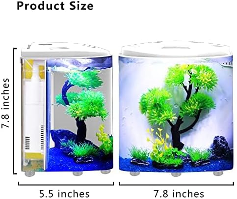 Small Fish Tank 1.2 Gallon Betta Fish Tank with Filter and Light for Jellyfish, Goldfish, Aquarium Starter Kit for Home, Office, Room, Decorative Desktop