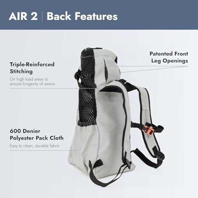 K9 Sport Sack Air 2 - X-Small, Light Grey - Ideal for Dogs with 9-12” Back Length - Durable, Breathable Backpack-Style Carrier - Perfect for Walks, Short Hikes & Public Transportation