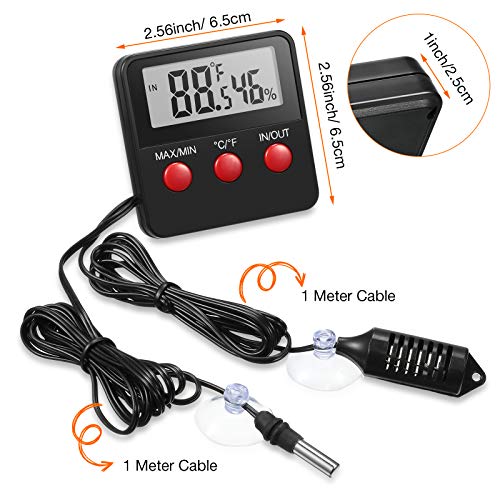 Weewooday 2 Pcs Reptile Thermometer and Humidity Gauge Reptile Terrarium Thermometer Hygrometer with Probes Indoor Outdoor Digital Pet Temperature and Hygrometer Gauge for Pet Keeping