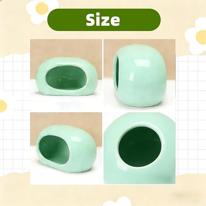 Ceramic Hamster Hideout Large Cool Summer Cute Guinea Pig Bed House for Dwarf Hamsters, Mices, Gerbils and Small Pets (Green,L)