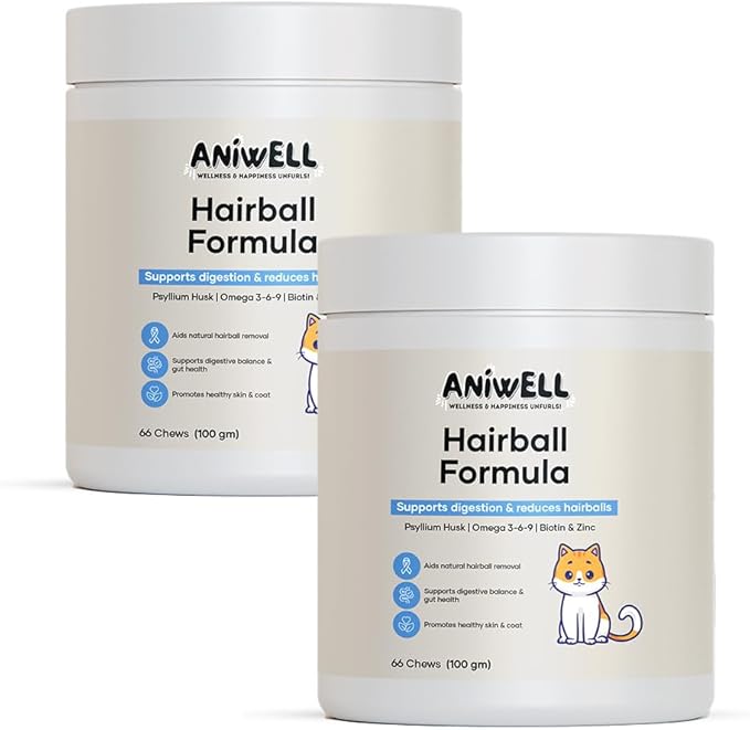 Hairball Formula for Cats – Soft Chews with Omega-3 & Biotin | Cat Hairball Remedy & Digestive Support | Supports Skin and Coat Health | Daily Cat Supplement (Pack of 2)
