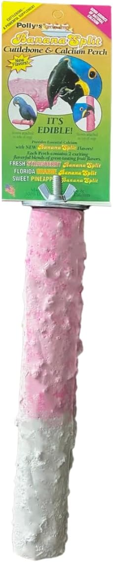 Polly's Edible Cuttlebone Calcium Bird Cage Perch for Budgies, Parakeets, Amazons, Blue & Golds, Macaws and Cockatoos.… (Strawberry, Large)
