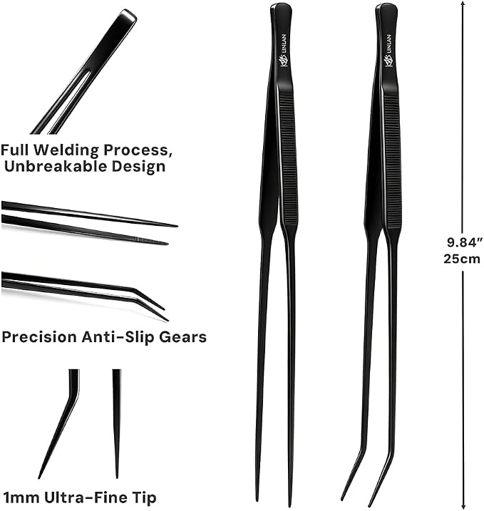LINLAN 9.8-Inch Aquarium Aquascaping Tool Kit, Fully Rounded Edges Curved Scissors and Tweezers, Carbonized Anti-Rust, for Aquatic Plant Planting, Layering Shaping & Daily Maintenance
