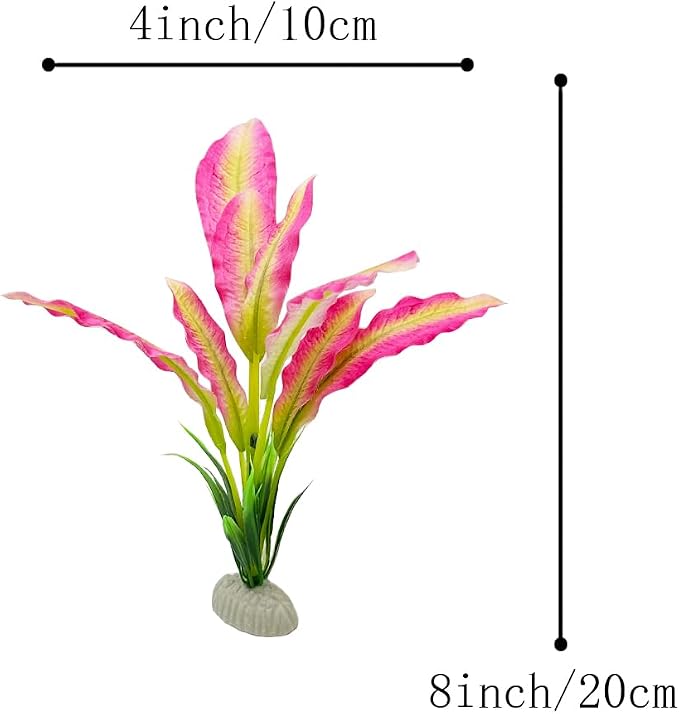 2pcs Set Green Artificial Plant Fish Tank Decor Aquarium Decorations Betta Leaf pad Hammock 8inch Silk/Plastic Plant Goldfish Fish Bowl Small Tank Plants (Purple/Pink-2pcs-Set)