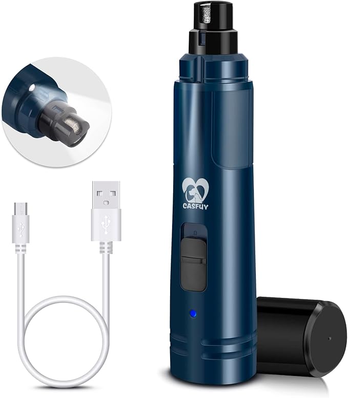 Casfuy Dog Nail Grinder with LED Light - Upgraded 2-Speed Electric Pet Nail Trimmer Powerful Painless Paws Grooming & Smoothing for Small Medium Large Dogs & Cats (Dark Blue)