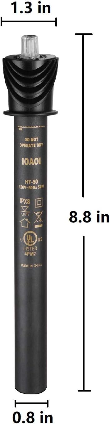 IOAOI Aquarium Heater for Fish Tank 50W for up to 20 Gallons Tanks Shatterproof for Both Marine and Fresh Water Engineering Plastic Tube Outside and Stainless Steel Tube Inside Temperature Adjustable