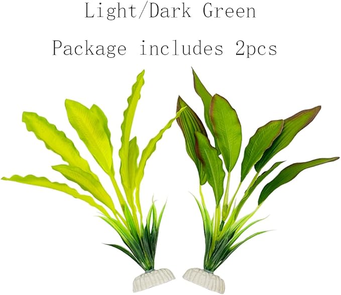 2pcs Set Green Artificial Plant Fish Tank Decor Aquarium Decorations Betta Leaf pad Hammock 8inch Silk/Plastic Plant Goldfish Fish Bowl Small Tank Plants (Green-2pcs-Set)